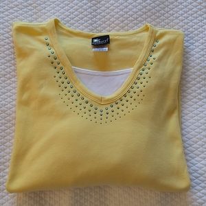 3/4 sleeve yellow cotton top